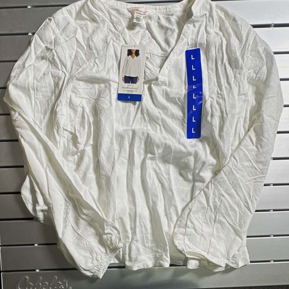 Weatherproof Vintage Women's L White Solid V-Neck Long Sleeve Blouse 2004158